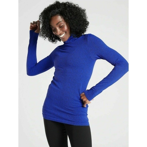 Athleta Womens Size S Small Flurry Peak Stretch Turtleneck Top Herringbone Blue - Picture 1 of 7